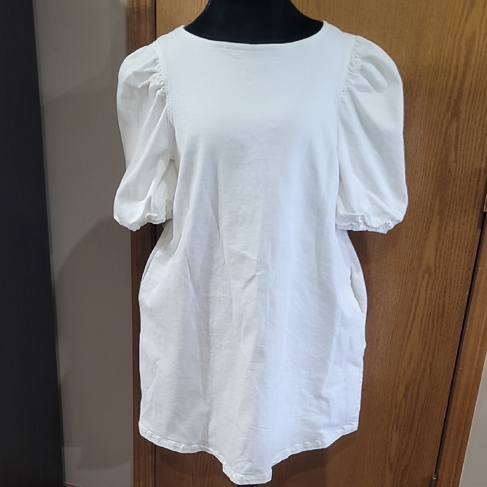 Labelrail X Nashville Tash Nwt Stretch Denim White Puff Sleeve Mini Dress